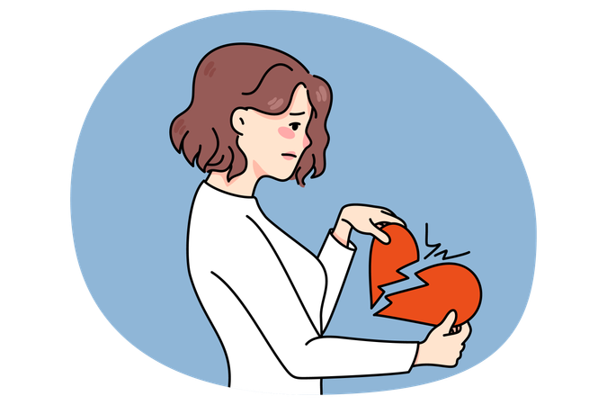 Unhappy woman hold broken heart  Illustration
