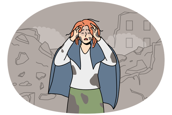 Unhappy woman save after house bombing  Illustration