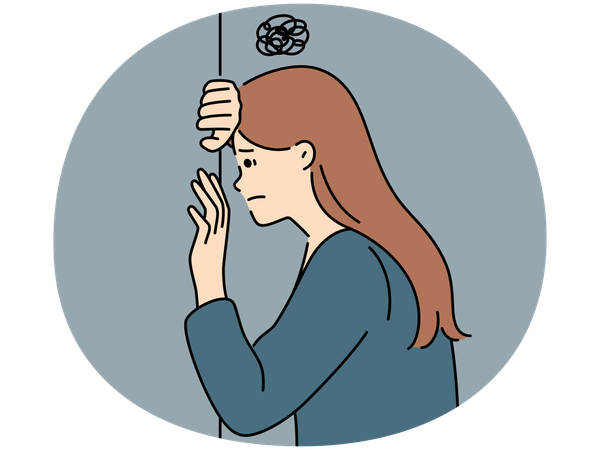不幸な女性がうつ病に苦しむ  イラスト