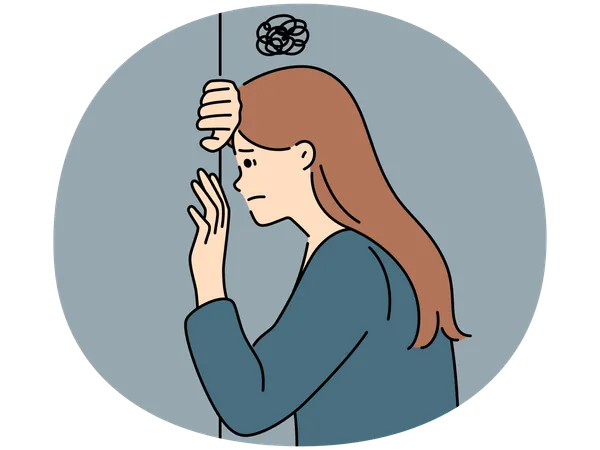 不幸な女性がうつ病に苦しむ  イラスト
