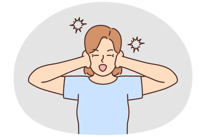 Unhappy woman suffer from excessive noise  Illustration