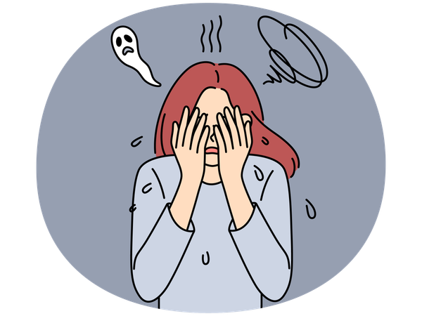 Unhappy woman suffer from fear  Illustration