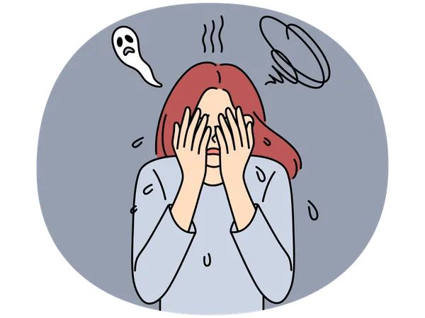 Unhappy woman suffer from fear  Illustration