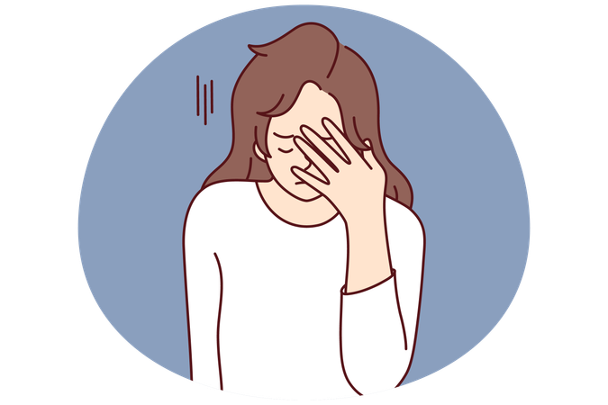 Unhappy woman suffer from migraine  Illustration
