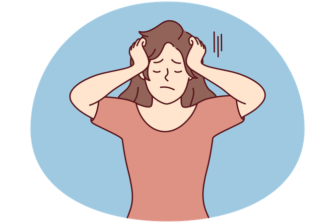 Unhappy woman suffer from repetitive thoughts  Illustration