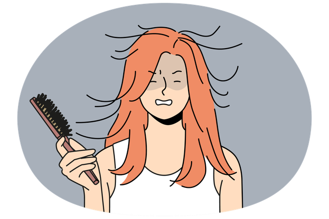 Unhappy woman suffer from static hair  Illustration