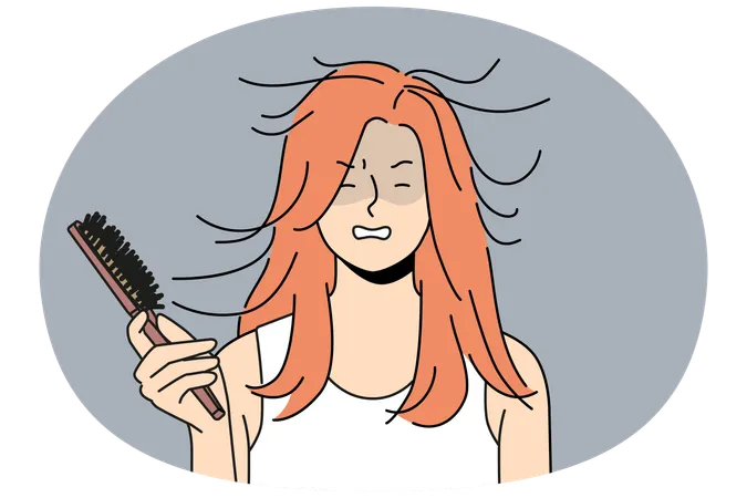 Unhappy woman suffer from static hair  Illustration