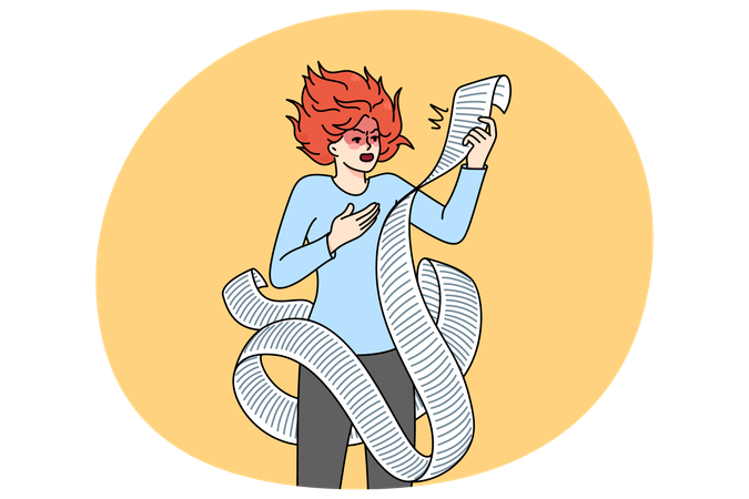 Unhappy woman with list of plans and tasks  Illustration