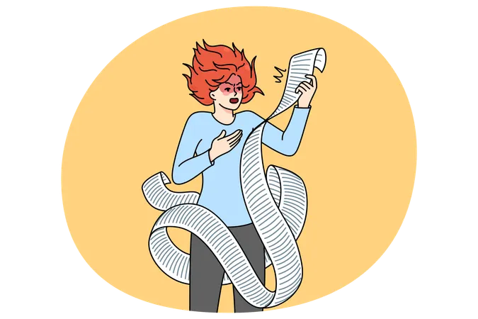 Unhappy woman with list of plans and tasks  Illustration