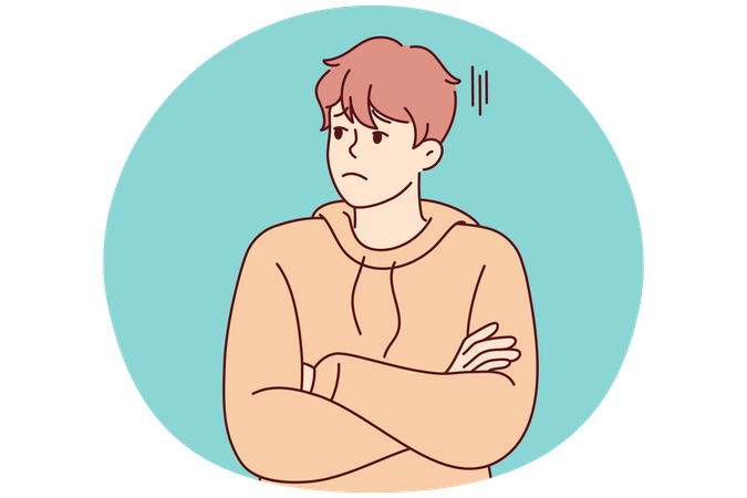 Unhappy young man look aside feeling bored and distressed  Illustration