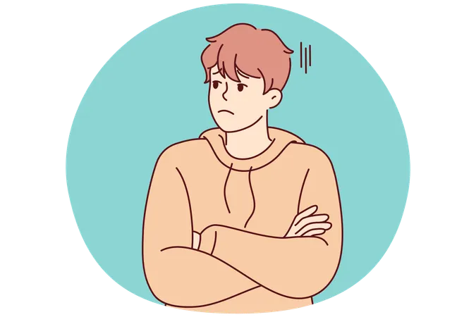 Unhappy young man look aside feeling bored and distressed  Illustration