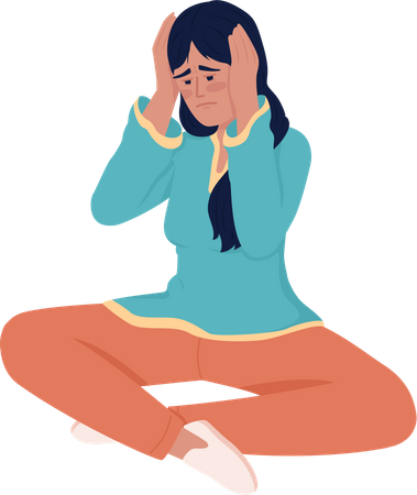 Unhappy young woman clutching head  イラスト