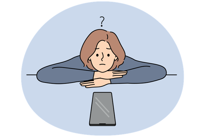 Unhappy young woman feel frustrated looking at cellphone waiting for call  イラスト