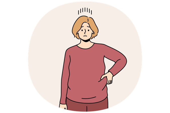 Unhappy young woman touch fat on belly distressed with excessive weight  Illustration