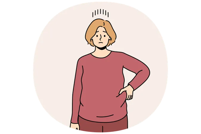 Unhappy young woman touch fat on belly distressed with excessive weight  Illustration