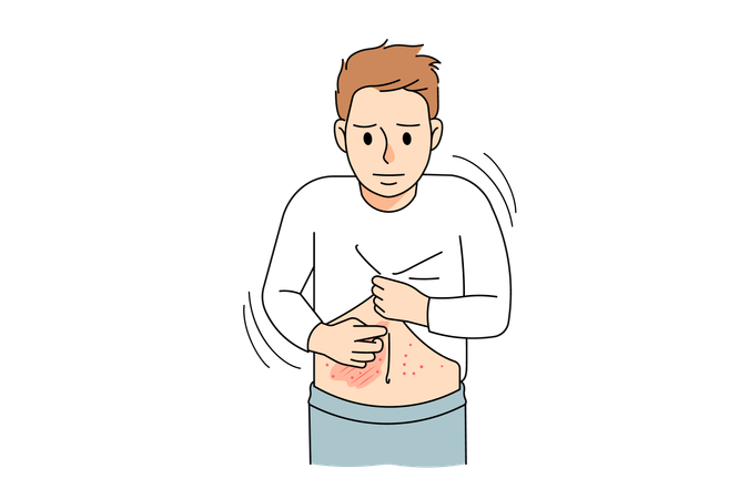 健康でない男児が皮膚のかゆみに悩まされる  イラスト