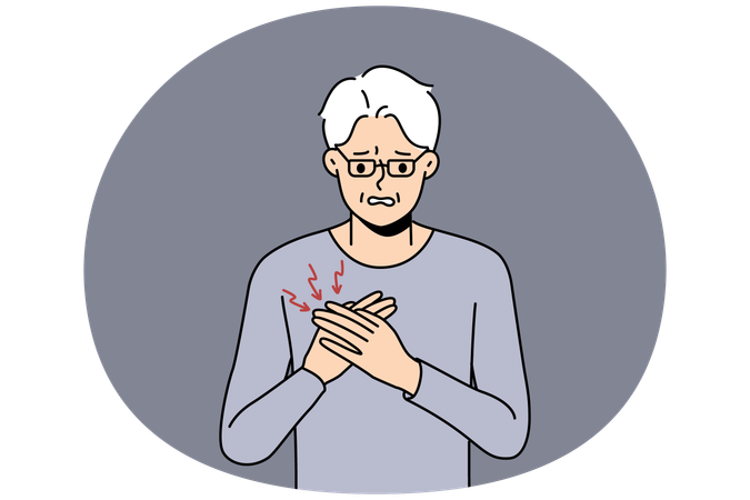Unhealthy elderly man suffer from heart pain  Illustration