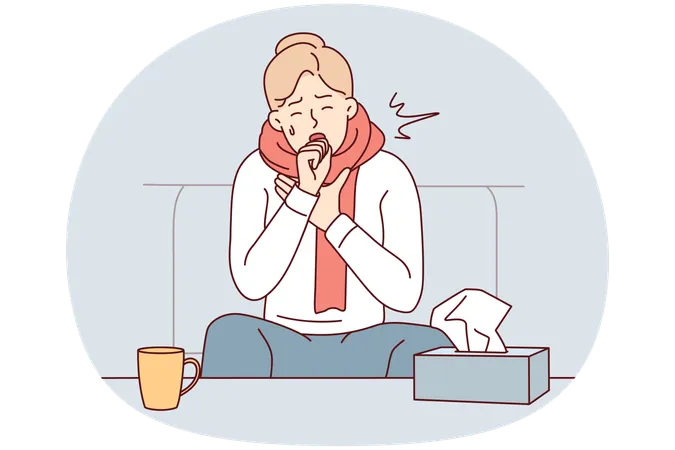 Unhealthy man suffer from fever at home  Illustration