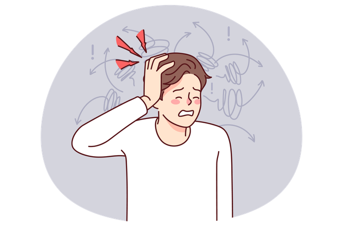 Unhealthy man suffer from headache  Illustration