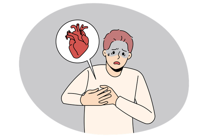 Unhealthy man suffer from heart problems  Illustration