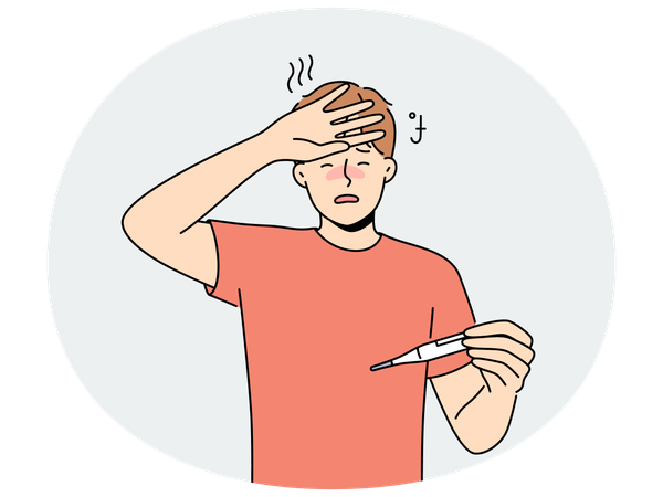Unhealthy man suffer from high temperature  Illustration