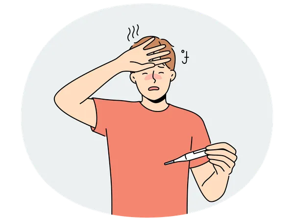 Unhealthy man suffer from high temperature  Illustration