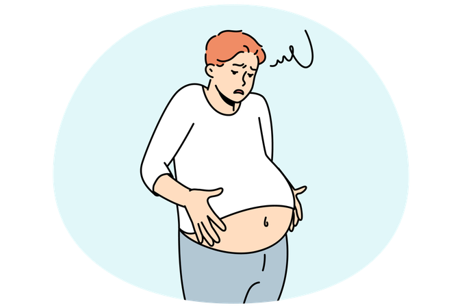 Unhealthy man suffer from indigestion  Illustration