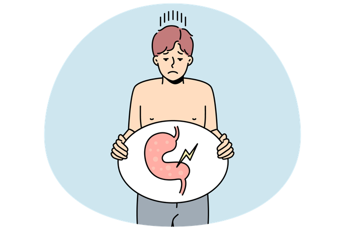 Unhealthy man suffer from indigestion problem  Illustration