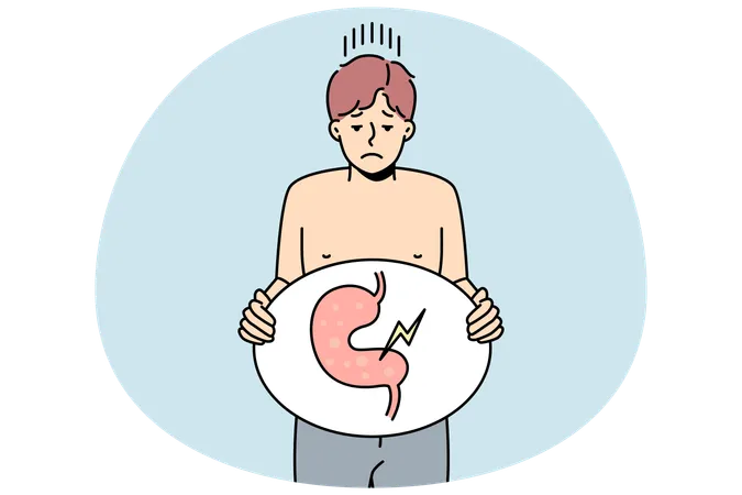 Unhealthy man suffer from indigestion problem  Illustration