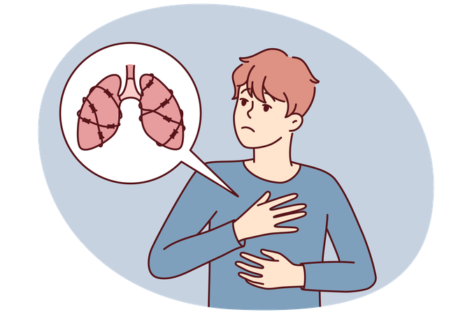 Unhealthy man suffer from lung disease  Illustration