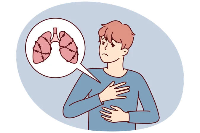 Unhealthy man suffer from lung disease  Illustration
