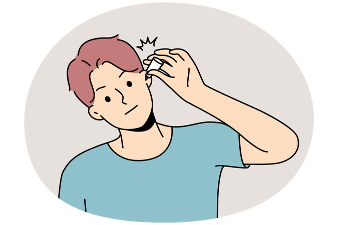 Unhealthy man using eardrops  Illustration