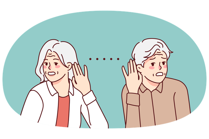 不健康な高齢者は聴覚障害に悩まされる  イラスト