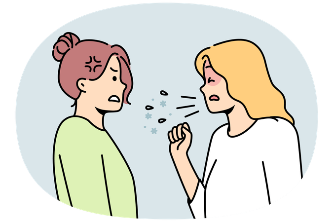 Unhealthy woman coughing near friend  Illustration