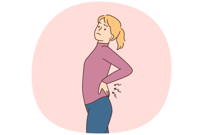 Unhealthy woman stretch suffer from backache  Illustration