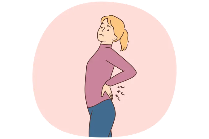 Unhealthy woman stretch suffer from backache  Illustration