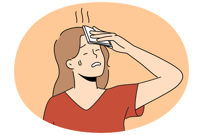 Unhealthy woman suffer from heatstroke  Illustration