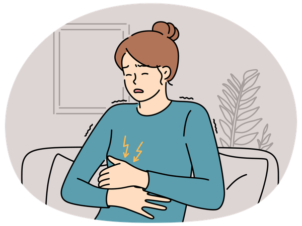 Unhealthy woman suffer from stomachache  Illustration