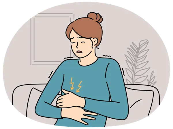 Unhealthy woman suffer from stomachache  Illustration