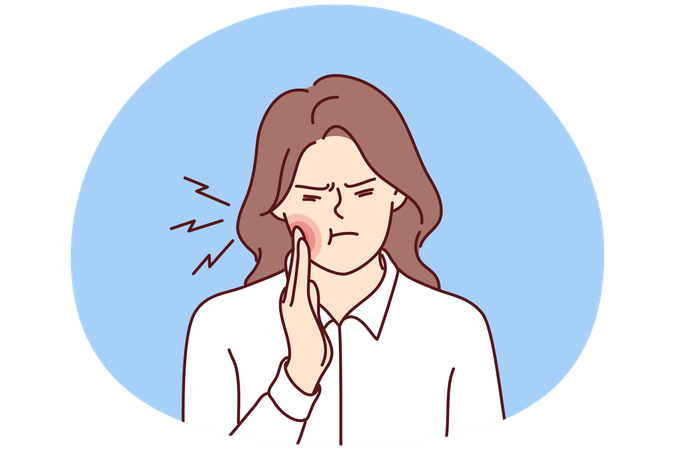 健康状態が悪い女性が歯痛に苦しむ  イラスト