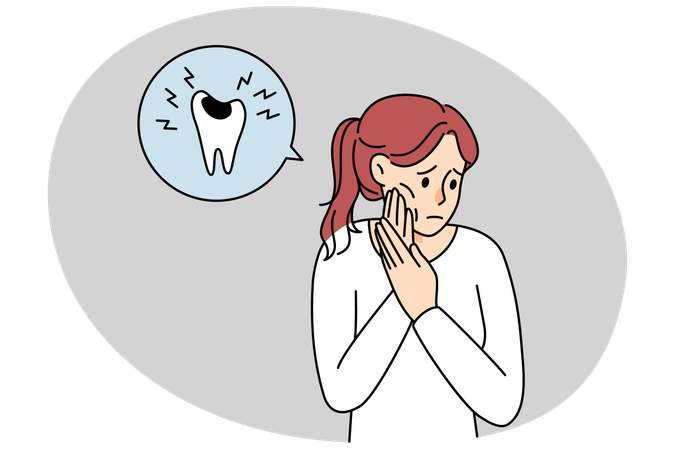 Unhealthy woman suffer from toothache  Illustration