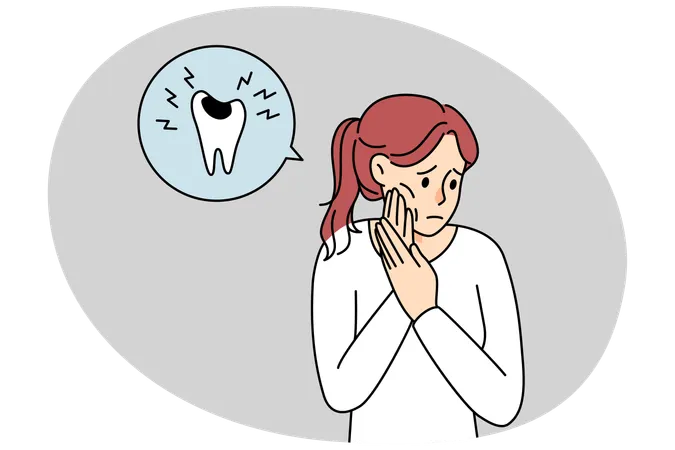 Unhealthy woman suffer from toothache  Illustration