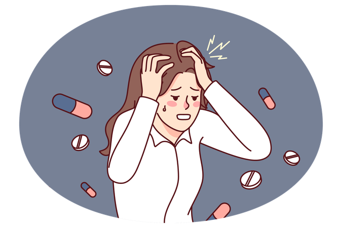 Unhealthy woman suffering from migraine  Illustration