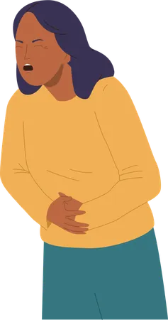 Unhealthy woman suffering from strong stomach ache holding hands on belly  Illustration
