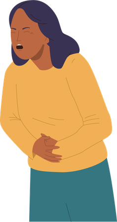 Unhealthy woman suffering from strong stomach ache holding hands on belly  Illustration