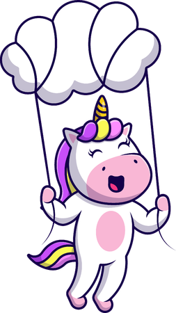 Unicorn Floating With Cloud  Illustration