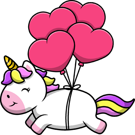 Unicorn Floating With Heart Balloon  Illustration