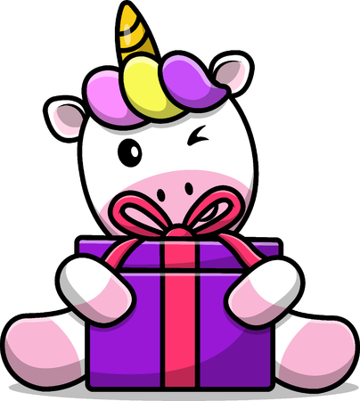 Unicorn Holding Gift Box  Illustration