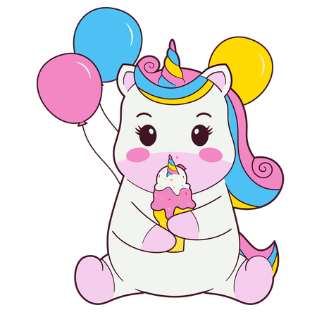 Unicorn Holding Ice Cream  Illustration