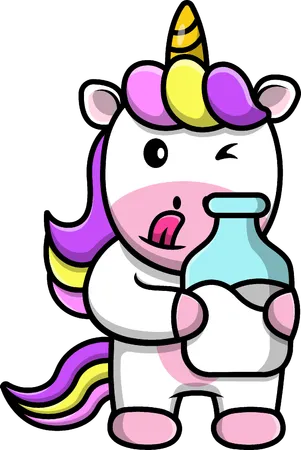 Unicorn Holding Milk bottle  イラスト